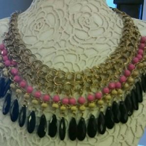 Tribal necklace. Pink and black beaded necklace.